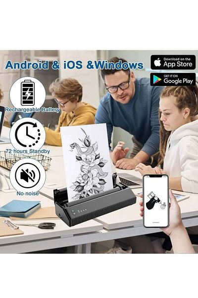 COOYA Wireless Bluetooth Tattoo Printer, A4 Format, Portable, APP Controlled, USB Interface, Black