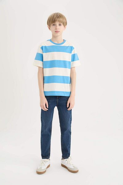 DeFacto Boy's Crew Neck Striped Short Sleeve T-Shirt D7867A825Sm