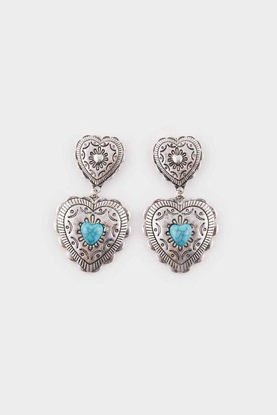 DeFacto Women's Blue Stone Dangle Heart Earrings E4527Axns