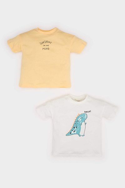 DeFacto Baby Boy Newborn Crew Neck Dinosaur Printed Combed Cotton 2-Piece Short Sleeve T-Shirt E8232A525Sm