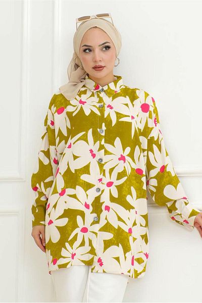 TRENDTESETTÜR Women's Green Collision of the Chocolate Seljuk Shirt Tunics