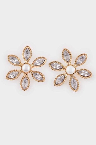 DeFacto Women's Flower Motif Stone Gold Earrings E8076Axns