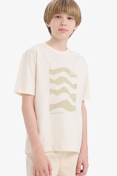 DeFacto Boy's Crew Neck Printed Short Sleeve T-Shirt E0177A825Hs