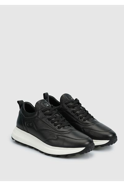 Provoq Black Leather Men's Sneakers
