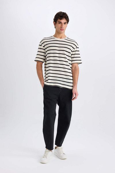 DeFacto Boxy Fit Crew Neck Striped Short Sleeve T-Shirt E1384Ax25Sm