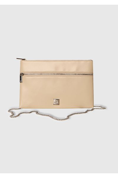 United Colors of Benetton Women's Stone Color Zippered Chain Shoulder Strap Mini Bag