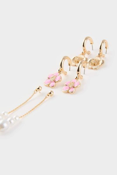 DeFacto Women's 3-Piece Floral Earrings E8049Axns