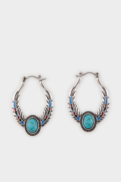 DeFacto Women's Antique Blue Stone Women's Silver Earrings E6671Axns