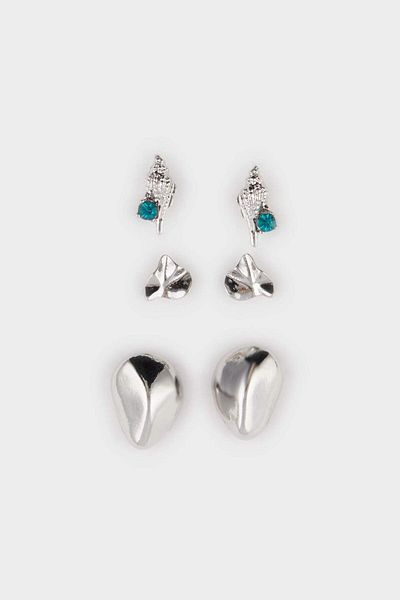 DeFacto Women's Antique 3-Piece Silver Earrings E4529Axns