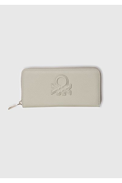United Colors of Benetton Women's Light Blue Antique Effect Embossed Logo Zippered Rectangular Wallet