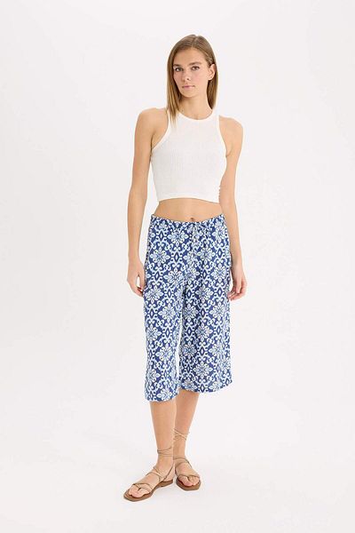 DeFacto Hohe, elastische, taillierte, gemusterte Viskose-Caprihose I6823az25sm