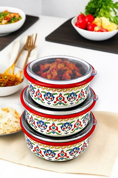 İnci Emaye No. 14 - 16 - 18 Enameled Storage Container Set of 3