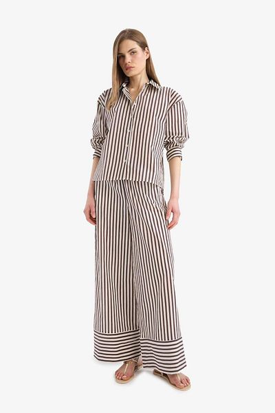 DeFacto Koszula Afra X Loose Fit z długim rękawem w paski z popeliny F0403ax25sm