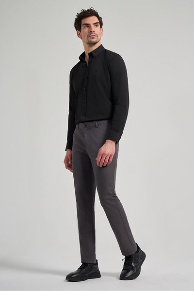 İmza Dark Anthracite Cotton Side Pocket Casual Slim Fit Chino Trousers 1003240151