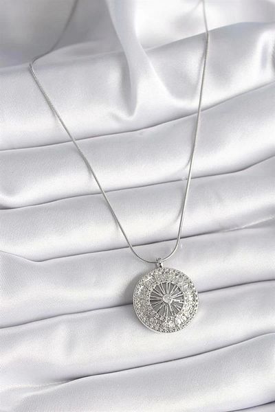 Clariss 316L Steel Silver Color Zircon Stone 12 Zodiac Sign Locket Model Women's Necklace