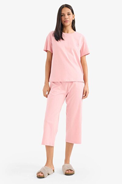 DeFacto Pjama Suit with Short Sleeve Top and Bell Bottom Capri