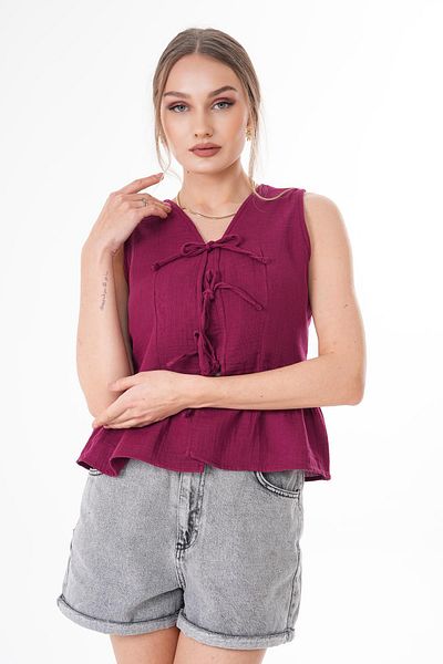 soi fashion Burgundy Detailed Fertilizer Blouse Top