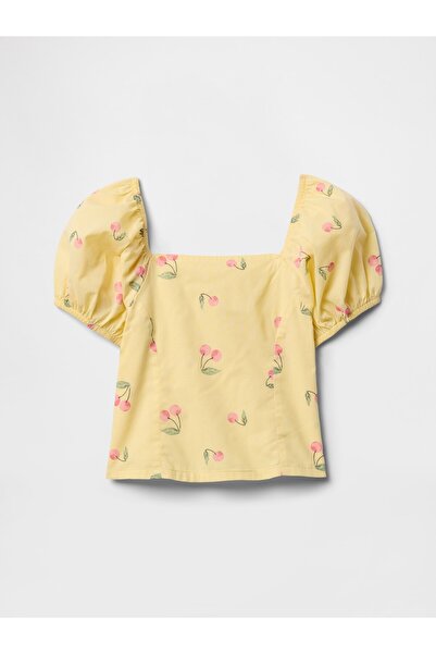 GAP Kız Çocuk Sarı Kare Yaka Desenli T-Shirt