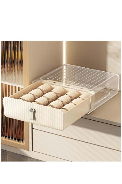 COOYA 16 compartment underwear storage box,drawer style,stackable,removable and adjustable dividers,beige