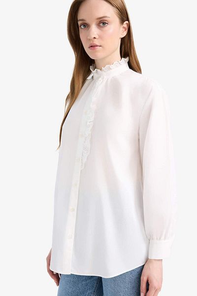 DeFacto Stand Collar Terry Cotton Long Sleeve Shirt Tunic F1356Ax25Sm