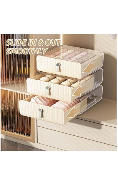 COOYA 16 compartment underwear storage box,drawer style,stackable,removable and adjustable dividers,beige