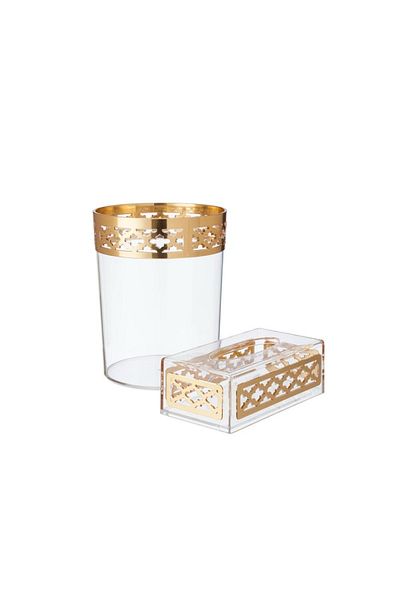 ABAREEK Set of acrylic wastebasket, tissue box and gold decor for a stylish and modern home