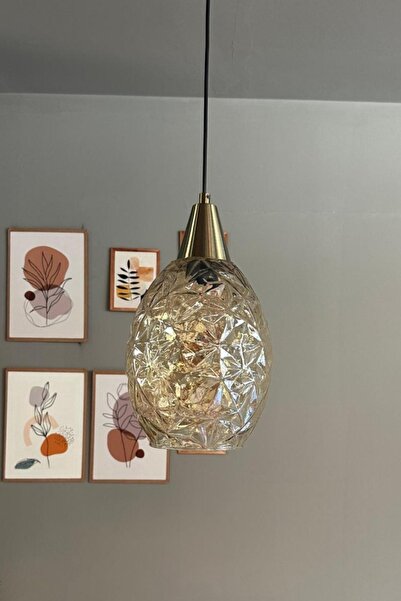 Bamyum Veltro Cam Bal Rengi Tekli Avize Eskitme Huni Başlık Retro Sarkıt Lamba Salon Aydınlatma