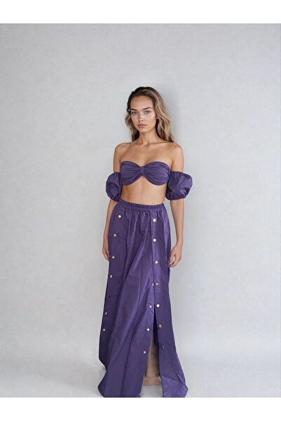 Ms Iconic Store Snap Slit Maxi Skirt Strapless Top Set