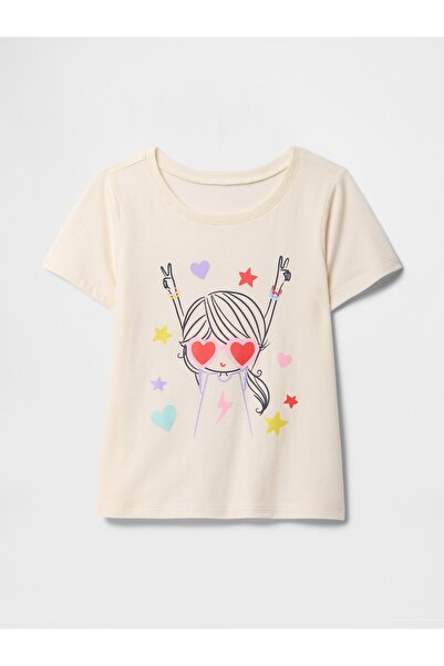 GAP Kız Bebek Kırık Beyaz Grafikli T-Shirt