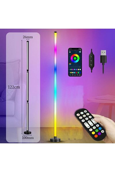COOYA مصباح أرضي LED حديث RGB، مع جهاز تحكم عن بعد وتطبيق وتحكم صوتي، ومزامنة الموسيقى، و16 مليون لون، أسود
