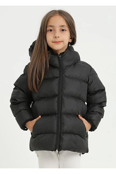 freemen Girl's Black Fleece Fur Hooded Waterproof Wind Resistant Pocket Puffer Winter Coat