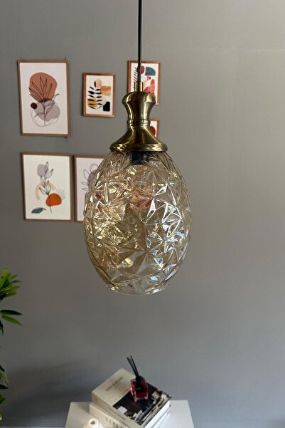 Bamyum Veltro Cam Bal Rengi Tekli Avize Eskitme Tokmak Başlık Retro Sarkıt La...