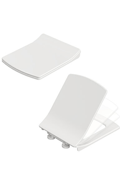 MGG Carin Klozet Kapağı – Beyaz, Yavaş Kapanır, Tak-çıkar, Oval Kare Form Uyumlu, Kolay Montajlı