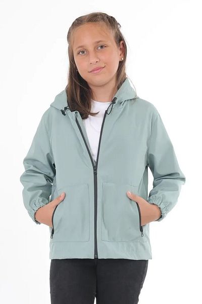 freemen Girl's Mint Green Lined Water and Windproof Hooded Raincoat with Double Zipper Pockets
