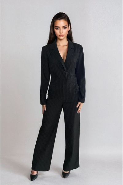 Ms Iconic Store Black Double Breasted Collar Oversize Jumpsuit