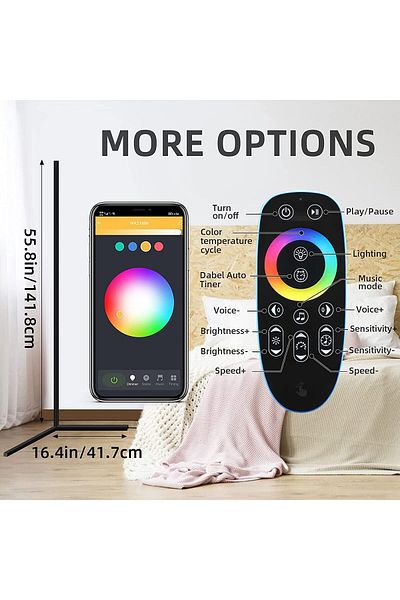 COOYA مصباح أرضي LED RGB، مصباح متغير اللون مع تطبيق وجهاز تحكم عن بعد، مصباح قائم طويل قابل للتعتيم 61