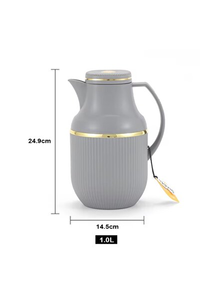 ABAREEK ترمس شاي وقهوة رمادي/ذهبي سعة 1 لتر