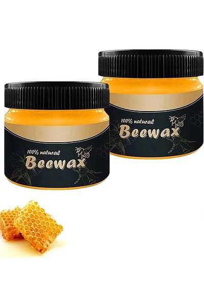BeeWax شمع العسل لتتبيل الخشب، شمع العسل الطبيعي، ملمع تقليدي للخشب ومنظف وملمع للأثاث، عبوة من 2 × 120 جم