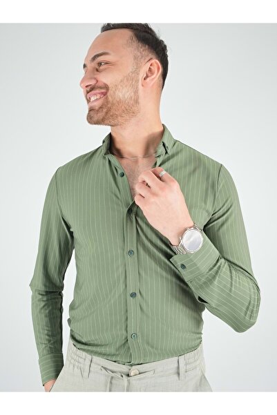 COONLESS ERKEK ÇİZGİLİ GÖMLEK Yeşil