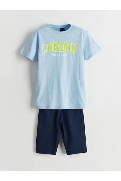 LC Waikiki Lcw Eco Lilac Crew Neck Boys T-Shirt and Shorts