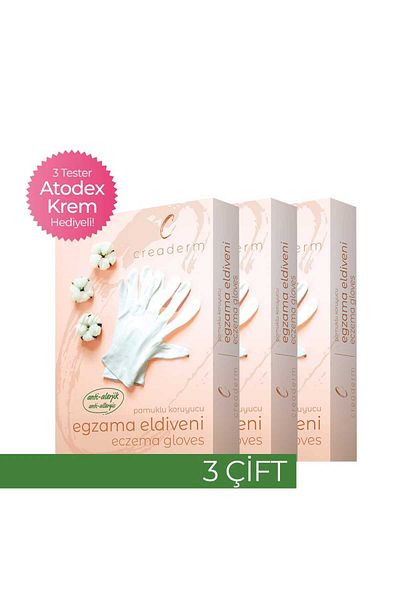 CREADERM Cotton Protective Eczema Gloves - 100% Cotton - Eczema Gloves - 3 Pieces