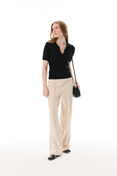 Mudo Wide Leg Knitted Pants with Bort Stitching