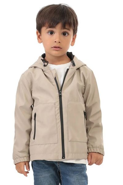 freemen Boy's Stone Lined Water and Windproof Hooded Double Zipper Pocket Raincoat