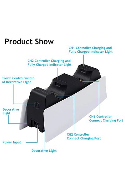 Choice White Ps5 Controller Charging Station With Dual Fast Charger Dock With Led Charging Indicators