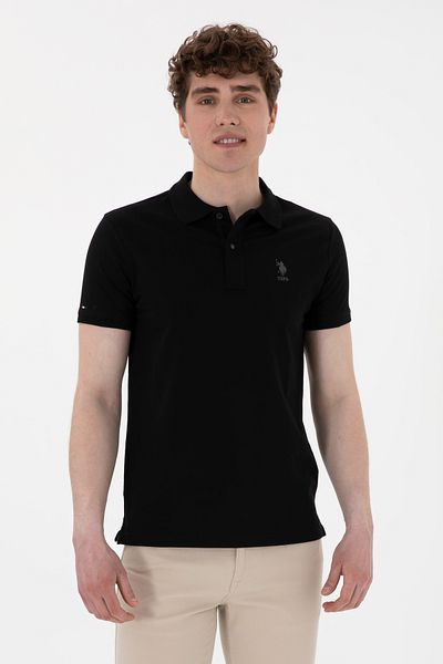 U.S. Polo Assn. Ανδρικό μπλουζάκι με λεπτή εφαρμογή Polo Neck Black Basic 50298011-VR046