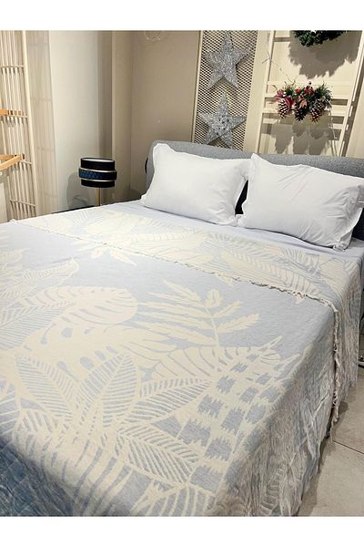 Explore Home Light Blue Kastu, Double Cotton Bedspread