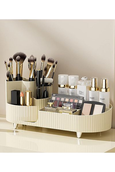 ETG Large Capacity Makeup Brush Holder,360 Rotating Makeup Organizer,9 Slot Makeup Brushes Cup