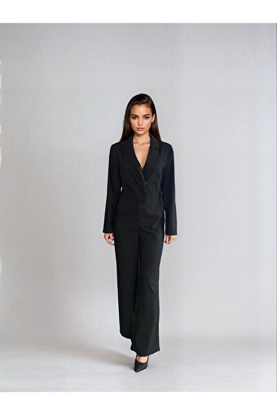 Ms Iconic Store Black Double Breasted Collar Oversize Jumpsuit