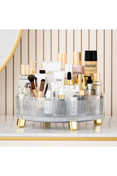 ETG منظم مكياج شفاف للعناية بالبشرة، مناسب لخزانة الملابس، مع علبة عطر تدور 360 درجة