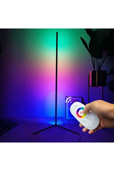 COOYA مصباح أرضي ملون RGB، أوضاع ألوان متعددة، للمنزل والمتجر والبار والبث المباشر للحفلات، أسود